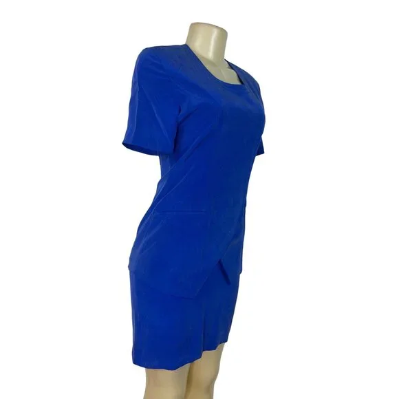 YL Women's Royal Blue Short Sleeve Dress W/ Back Zipper Elegant Design Size 4P - Picture 2 of 10